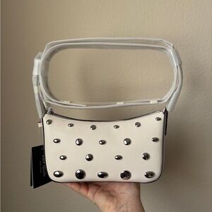 Kate spade New York cream halo studded fine grain leather crossbody, brand new